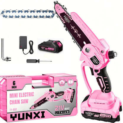 Mini Chainsaw 6 Inch 21V Cordless Battery Powered, Handheld Electric Chain Saw for Tree Branch Trimming Wood Cutting