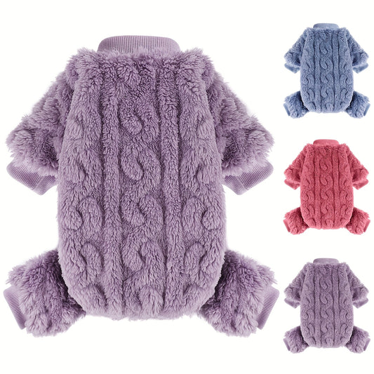 Dog Fleece Jumpsuit 4-Leg Onesie Sweater for Small Dogs & Cats 1-15lbs, Warm Pullover Pet Clothes Fall Winter Pajamas for Chihuahua Yorkie