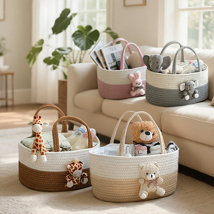 Cute Animal Woven Storage Basket, Decorative Desktop Organizer for Remote Controls, Toys, Stationery & Small Items