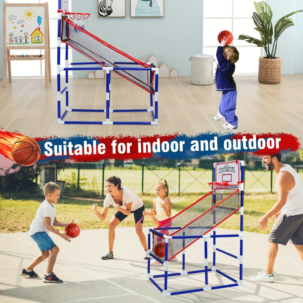 Kids Arcade Basketball Game Set with Hoop & 4 Soft Balls – Indoor Outdoor Sport Play for Ages 3+, Thick PVC Frame