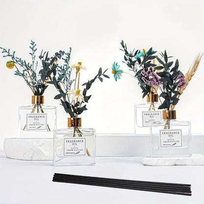 Reed Diffuser Set with Real Flowers - 4.05 oz 120ml Scented Home Fragrance Aromatherapy for Entryways, Bedrooms and Living Spaces