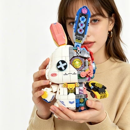 1377-Piece Mechanical Rabbit Building Block Model with Colorful Punk Styling and Rotating Limb Details