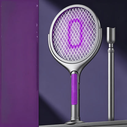 2-in-1 Mosquito Trap Lamp & Retractable Electric Fly Swatter Racket, USB Rechargeable Base
