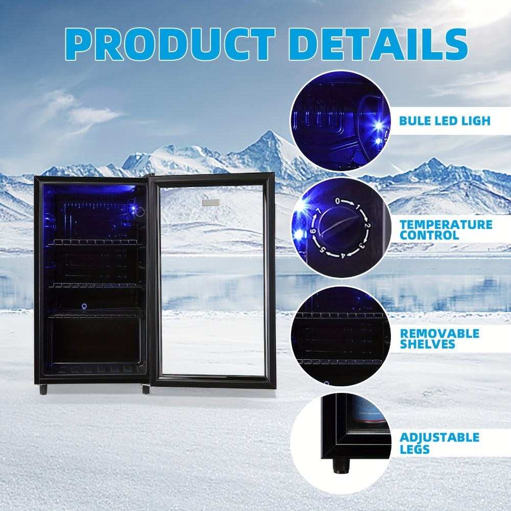 Beverage Refrigerator with Glass Door, Mini Fridge 2.0/3.5/4.0 Cu Ft, LED Lights, Adjustable Shelves