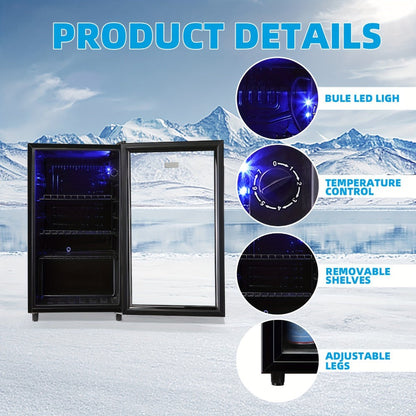 Beverage Refrigerator with Glass Door, Mini Fridge 2.0/3.5/4.0 Cu Ft, LED Lights, Adjustable Shelves