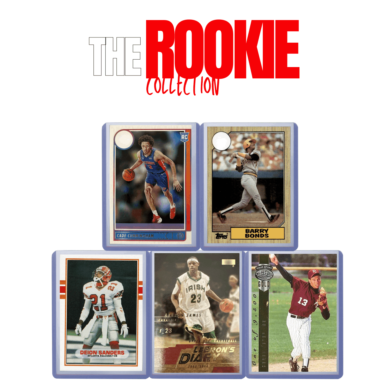 Sports Trading Cards, Five-Card Multi-League Assortment with NBA, NFL and MLB Player Artwork for Collectors