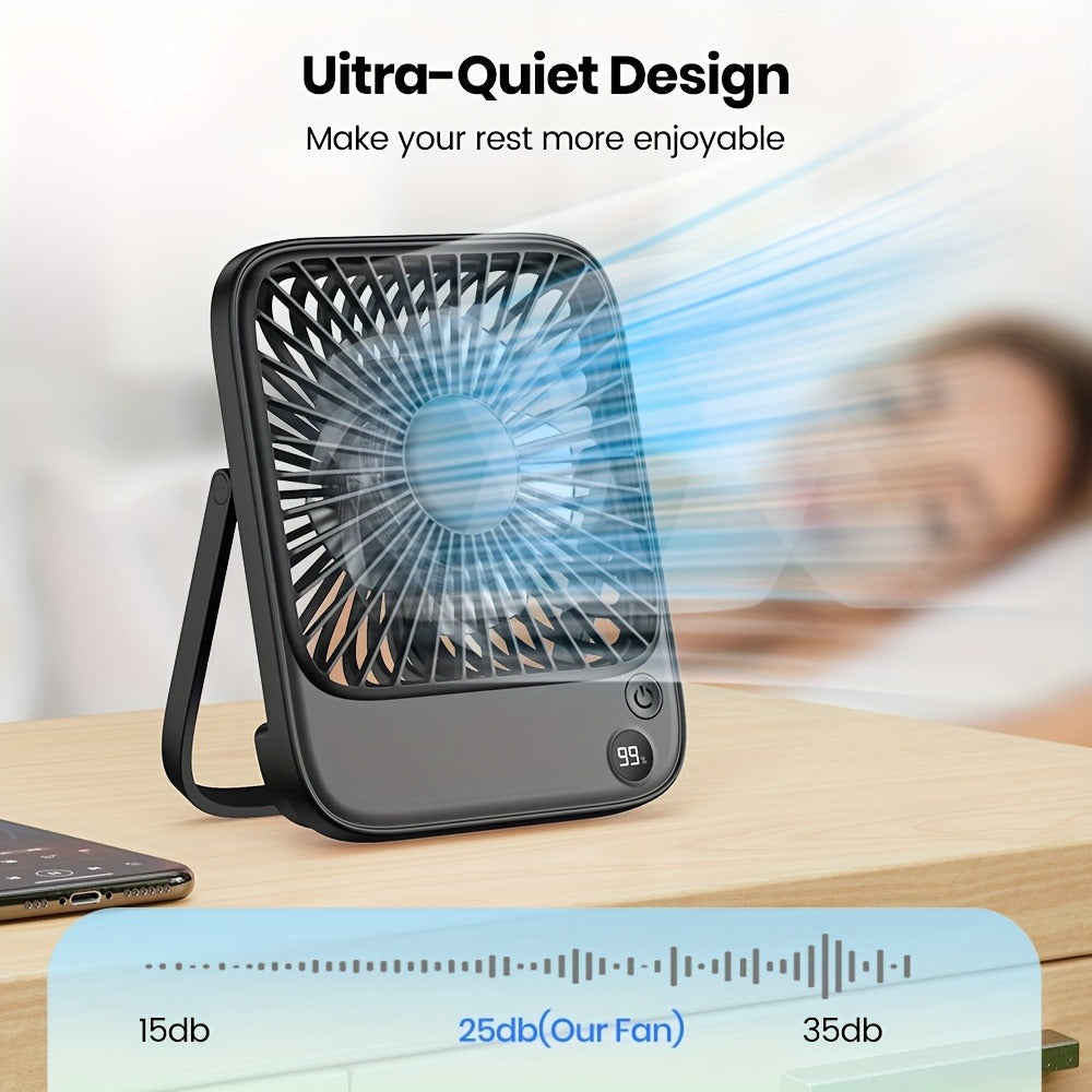 USB Desk Fan Battery Operated, 2000mAh & 5000mAh Rechargeable Mini Personal Fan, 4-Speed Adjustable