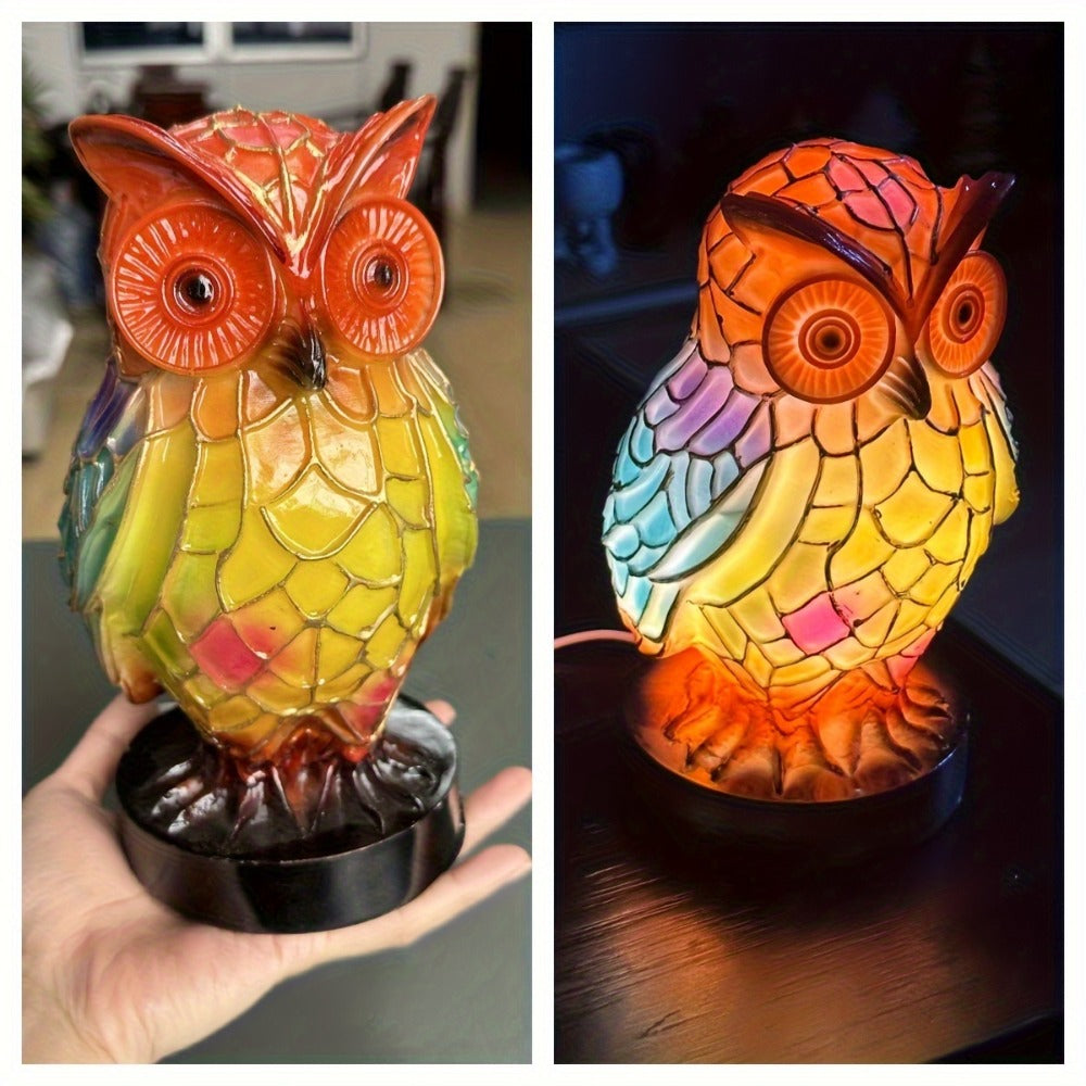 3D Resin Animal Night Light, Bohemian Vintage Dragon, Owl & Sea Turtle Stained Desk Lamp for Bedroom
