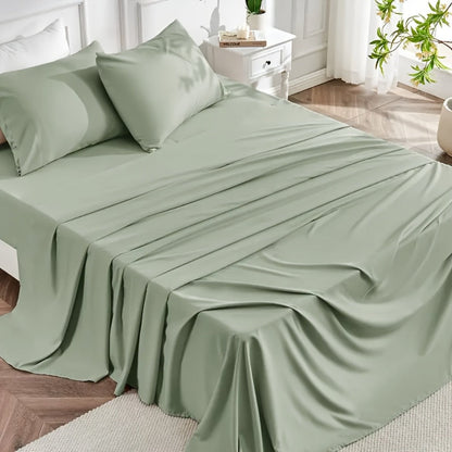Bed Sheet Set 4-Piece 2200TC Bamboo Blend with Four Bed Sizes and Eleven Solid Color Options