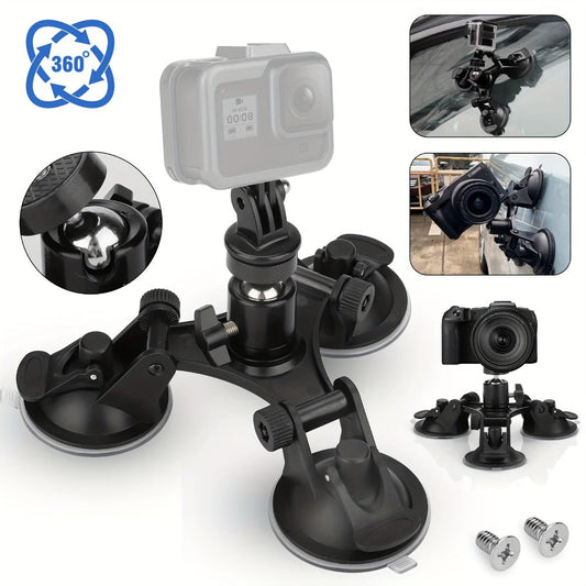 Suction Cup Camera Mount with 3 Bases – Universal 360° Ball Head Car Camera Holder for GoPro Hero 10 9 8 7, Action Cameras
