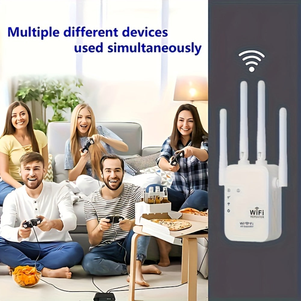 WiFi Extender 1300Mbps Dual Band AP & Relay Mode - 4 Powerful Antennas Full House Coverage, Ethernet Port