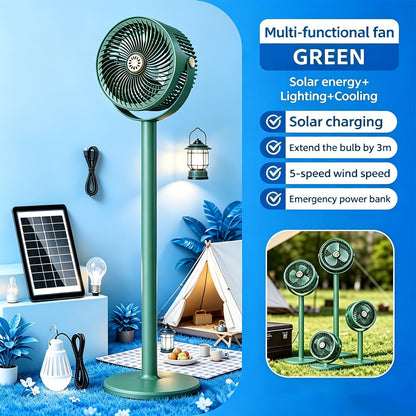 Solar Floor Fan 33-Inch Rechargeable 4000mAh USB Standing Fan Power Bank 2-in-1 360° Tilt for Entryways, Bedrooms and Living Spaces