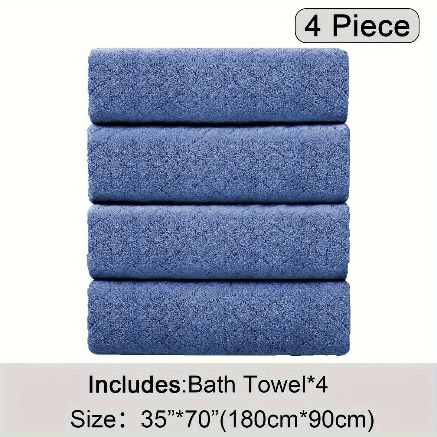 Bath Towels Set 4 Piece Diamond-Pattern Microfiber Towels in 10 Solid Color Options for Home and Guest Use