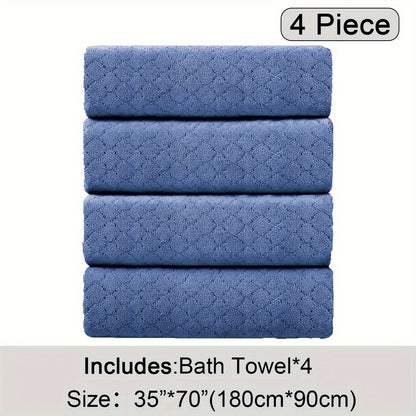 Bath Towels Set 4 Piece Diamond-Pattern Microfiber Towels in 10 Solid Color Options for Home and Guest Use