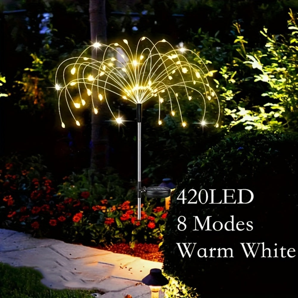 Solar Garden Lights Firework Stakes with 60-420 LEDs, 8 Modes, Flexible Copper Wire and Color Options