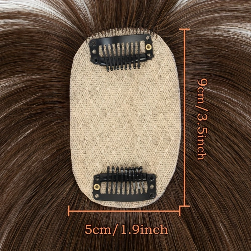 Hair Topper with Bangs Human Hair 5x9 Base Straight Clip In Crown Coverage Volume Booster, for Home, Travel and Salon Hair Styling