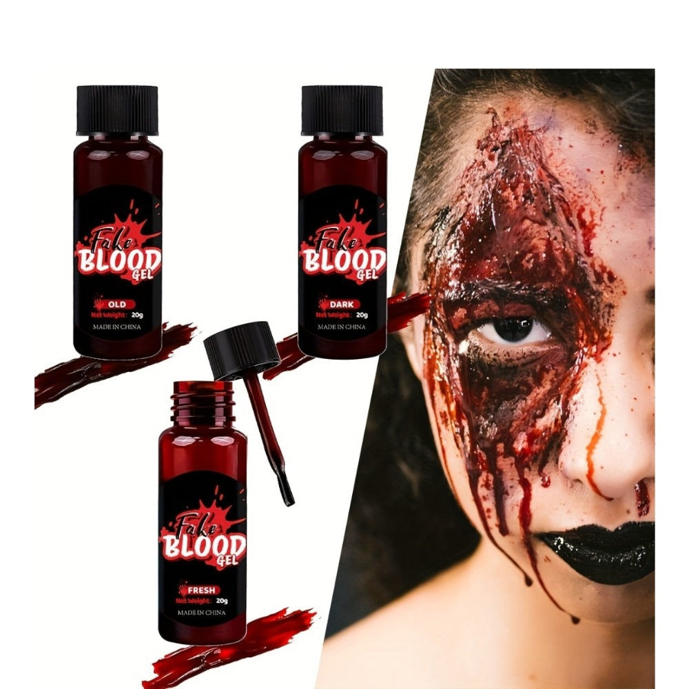 Fake Blood Makeup Kit 3pcs SFX Paste with Brush – Realistic Fresh Dark & Old Blood Special Effects Makeup for Halloween Zombie Vampire