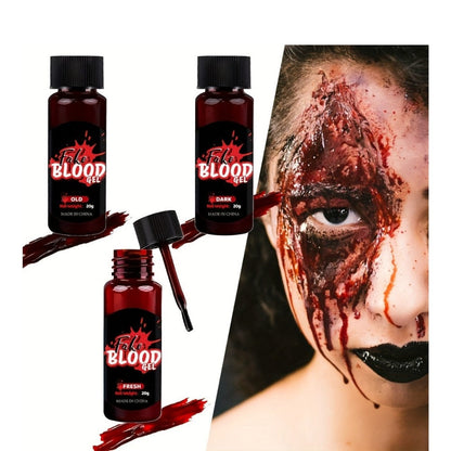 Fake Blood Makeup Kit 3pcs SFX Paste with Brush – Realistic Fresh Dark & Old Blood Special Effects Makeup for Halloween Zombie Vampire