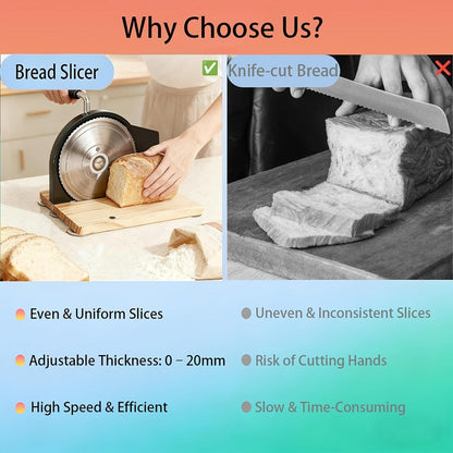 Bread Slicer Manual Adjustable Thickness Uniform Slices Hand Crank Serrated Blade Suction for Entryways, Bedrooms and Living Spaces