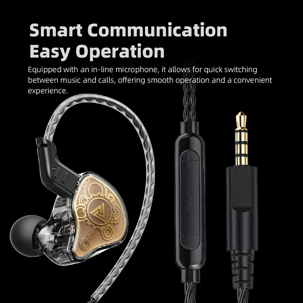QKZ Hi7T Transparent Dynamic Resin Wired Earphones DJ Monitor HiFi Stereo Heavy Bass for Bedside Audio, Alarms and Room Entertainment