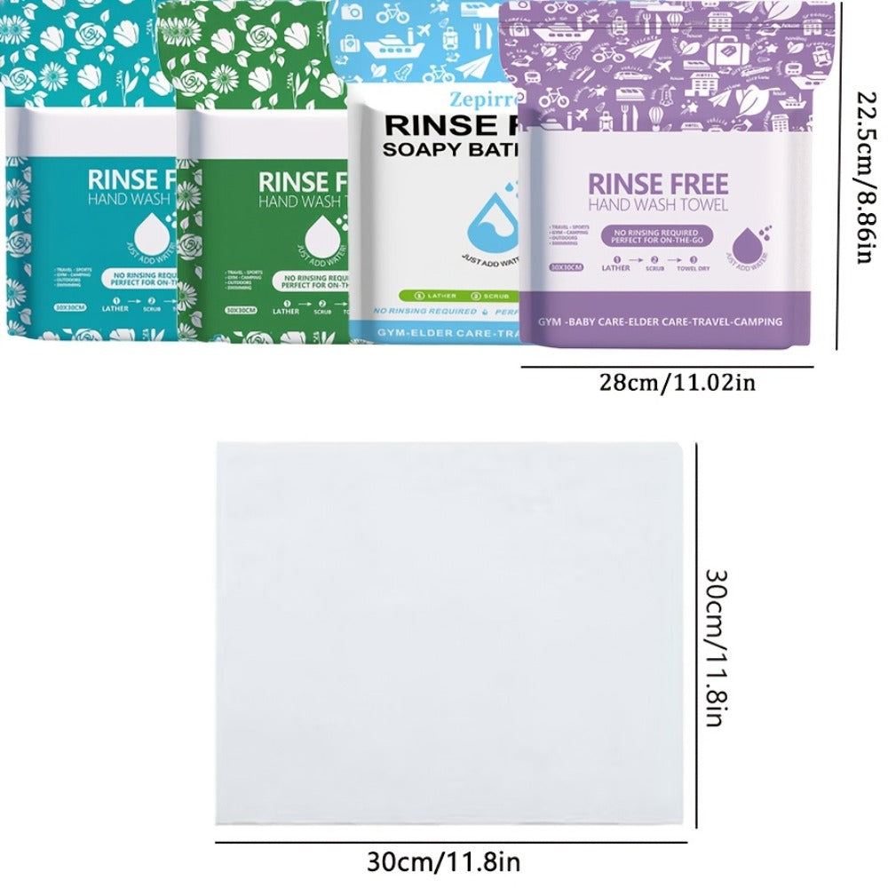 Disposable No-Rinse Foaming Bath Towels – Large 11.81" Body Wipes, Wet & Wipe Cleansing Cloths for Elderly Care, Camping, Post-Surgery