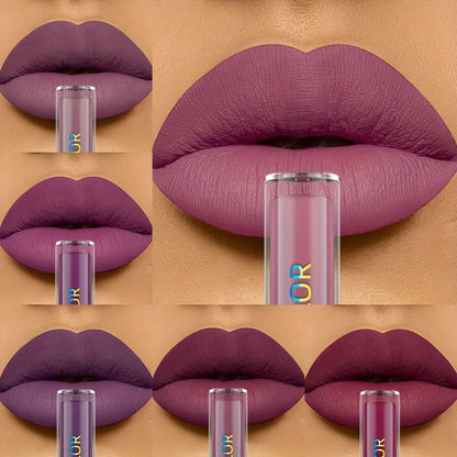 Matte Liquid Lipstick Set 6pcs Lip Glaze Non-Sticky Non-Drying Colorfast Velvet Finish, for Makeup, Travel and Everyday Vanity Use