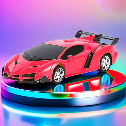 Robot Deformation Car for Kids 1:18 Blue & Red, One-Button Transform Remote Control Stunt Vehicle