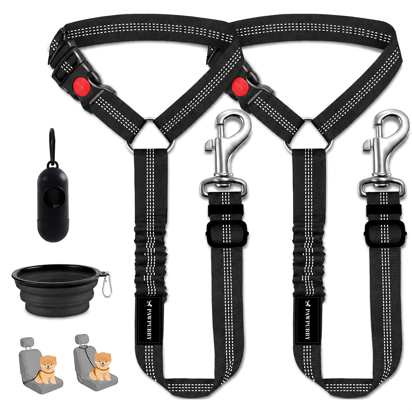 Dog Seat Belt for Car 3-in-1 Pet Car Seatbelt Harness & Leash – Retractable Adjustable Reflective Bungee Dog Restraint