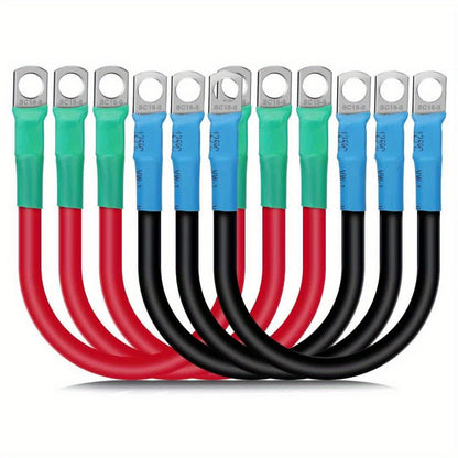 6AWG Battery Inverter Cables – 6-Pack 12-Inch Pure Copper Red & Black Cables with 5/16" Tinned Copper Lugs, PVC Insulated for Car, Truck