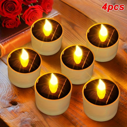 Solar Flameless Candles Outdoor LED Tealight with Dusk to Dawn Sensor Flickering Light for Entryways, Bedrooms and Living Spaces