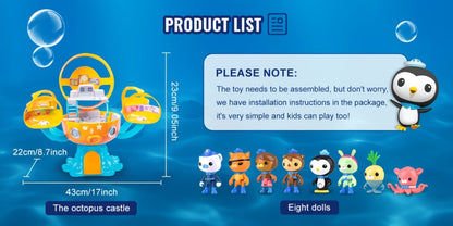 Octonauts Octopod Castle Adventure Playset, 8 Action Figures Glow Stickers Light Sound Effects