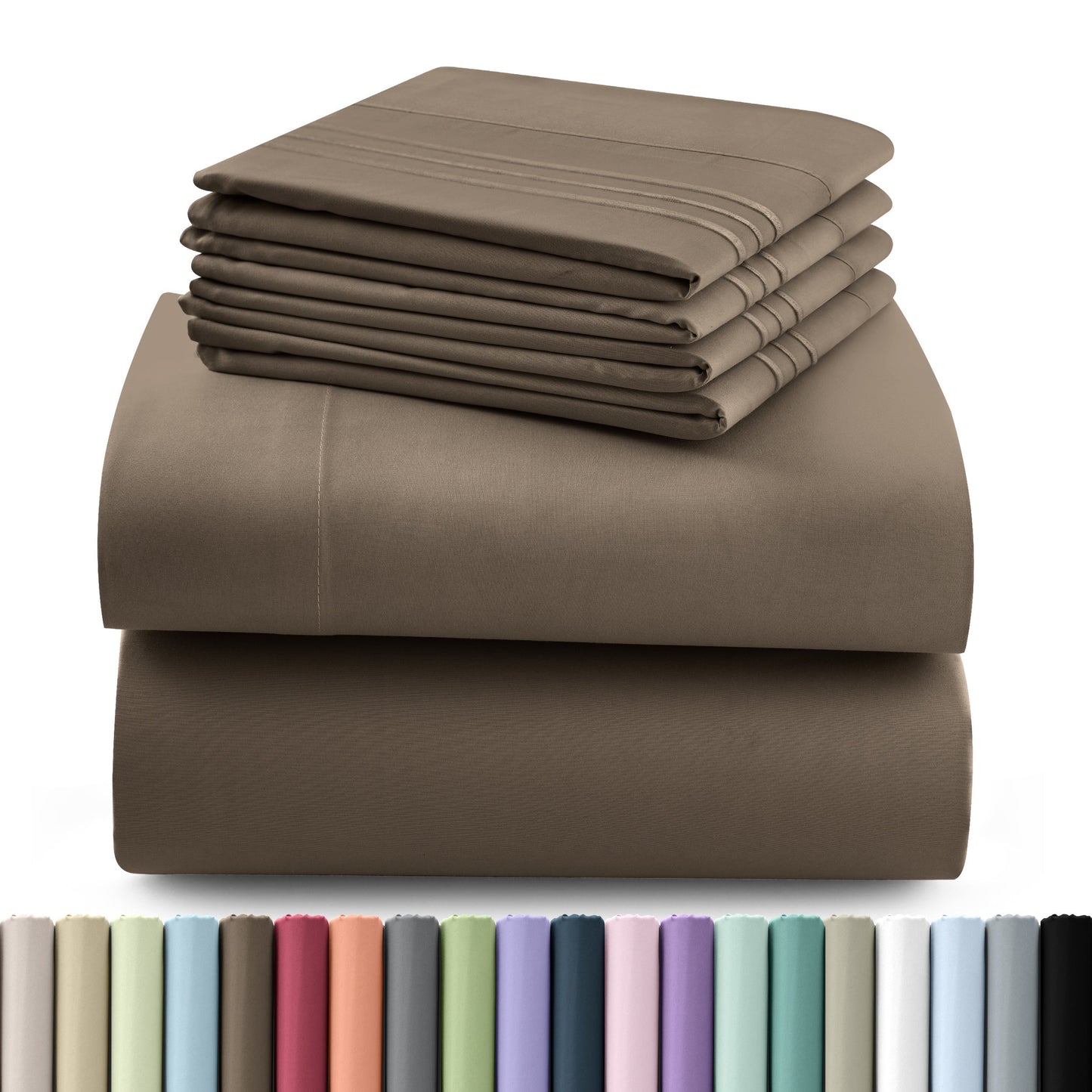 Fitted Sheet Set 6-Piece Brushed Polyester Deep Pocket Bed Sheets 20 Colors Hotel Luxury Bedding with Embroidered Pillowcases