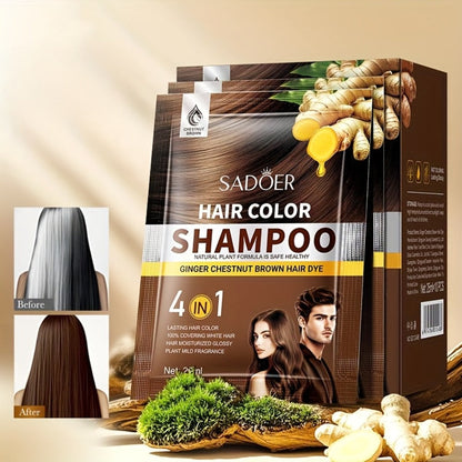 3-in-1 Hair Color Shampoo 10-Pack Single-Use Sachets Natural Dye Deep Cleansing Gel for Bath Time, Home Spa and Personal Care