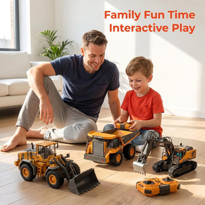 RC Engineering Vehicle Set 11-Channel 2.4GHz, 2-in-1 & 4-in-1 Remote Control Excavator Dump Truck Bulldozer