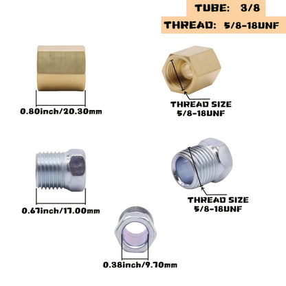 Brake Line Fittings Assortment Kit – 3/16", 1/4", 5/16" & 3/8" Tube Sizes, Inverted Flare Union Connectors, Multiple Thread Sizes
