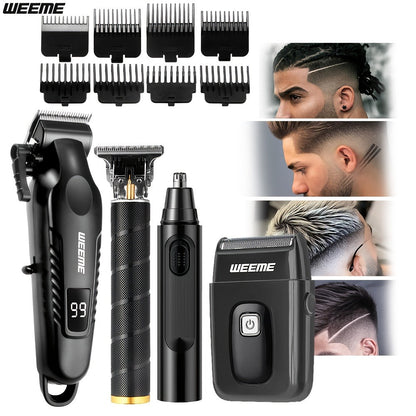 Zinc Alloy Men's Grooming Kit – USB Rechargeable Hair Clipper, Nose Trimmer, Electric Shaver & Detail Trimmer Set, 3500mAh Battery