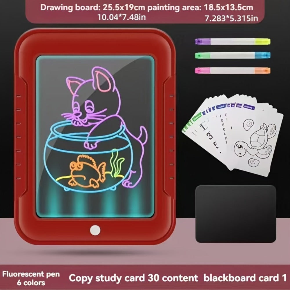 Light Up Drawing Board for Kids LED Doodle Art Set with Colorful Markers & 30 Cards Ages 3-8, Battery-Powered Glow Writing Board