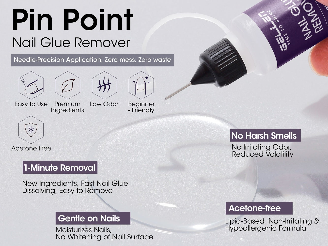 Nail Glue Remover 20ml Precision Needle Applicator Acetone Free – Fast Acting No-Mess Formula for Press On Nails Gel X Nail Tips Fake Nails