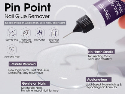 Nail Glue Remover 20ml Precision Needle Applicator Acetone Free – Fast Acting No-Mess Formula for Press On Nails Gel X Nail Tips Fake Nails