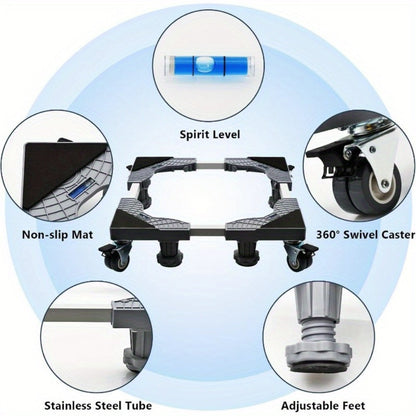 Appliance Mobile Base Stand Adjustable Double Pipe 4 Locking Wheels 4 Strong Feet Furniture Dolly for Washer Dryer Washing Machine