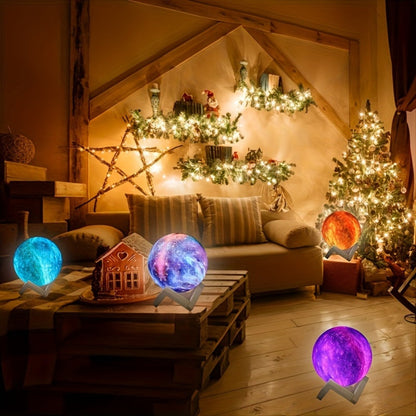3D Moon LED Night Light, 16-Inch Sphere with 16 Colors, Remote Control, USB Power and Solid Wood Stand for Bedroom Decor