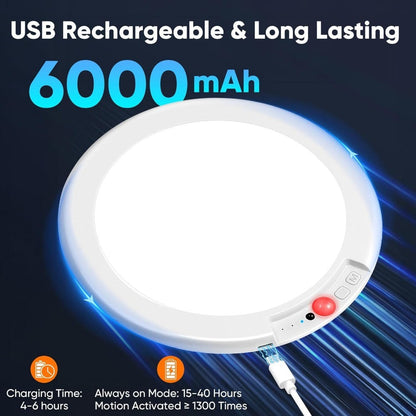 Motion Sensor Ceiling Light Rechargeable with Remote, 3-Color Dimmable Wireless LED Overhead Light