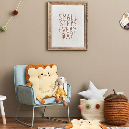 Kawaii Plush Toast Cushion Cute Bread Shaped Seat Pillow Funny Face Expression Soft Stuffed Food Pillow for Office Chair Car Sofa Bedroom