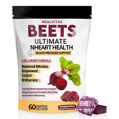 Beetroot Chewable Tablets with Natural Nitrates & Concentrated Beet Root Extract - Supports Circulatory System
