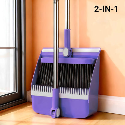 Broom and Dustpan Set with Long Handle - 2-in-1 3-in-1 4-in-1 Foldable Broom Dustpan Combo with Floor Brush for Home Office Dorm Room