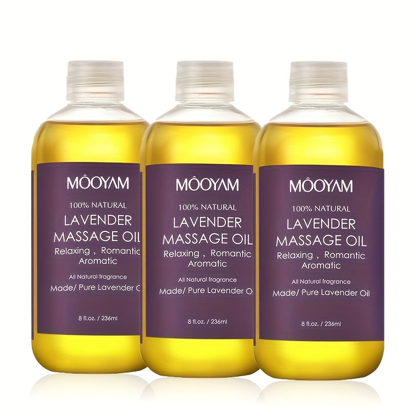 Lavender-Labeled Massage Oil in One or Three 236 ml Bottles with Pour Caps for Body-Care Routines