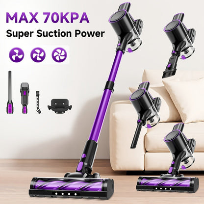 Cordless Three-Speed Stick Vacuum Cleaner with Detachable Battery, LED Floor Brush and Seven Colors