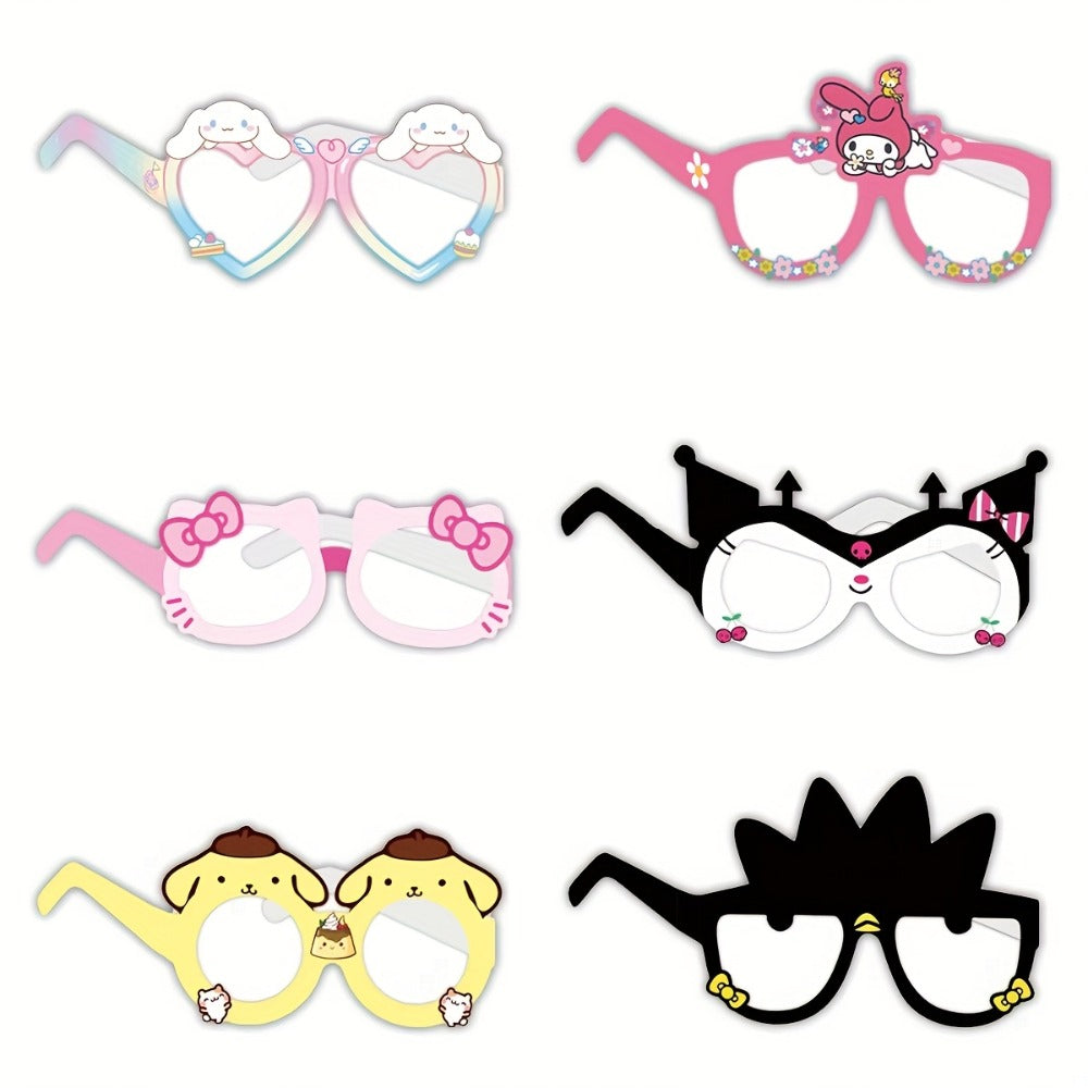 Sanrio Photo Booth Glasses Props 12 Pcs Hello Kitty Kuromi My Melody Cinnamoroll Gudetama for Parties, Celebrations and Guest Favors