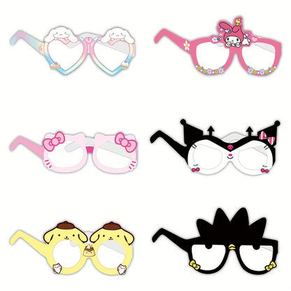 Sanrio Photo Booth Glasses Props 12 Pcs Hello Kitty Kuromi My Melody Cinnamoroll Gudetama for Parties, Celebrations and Guest Favors