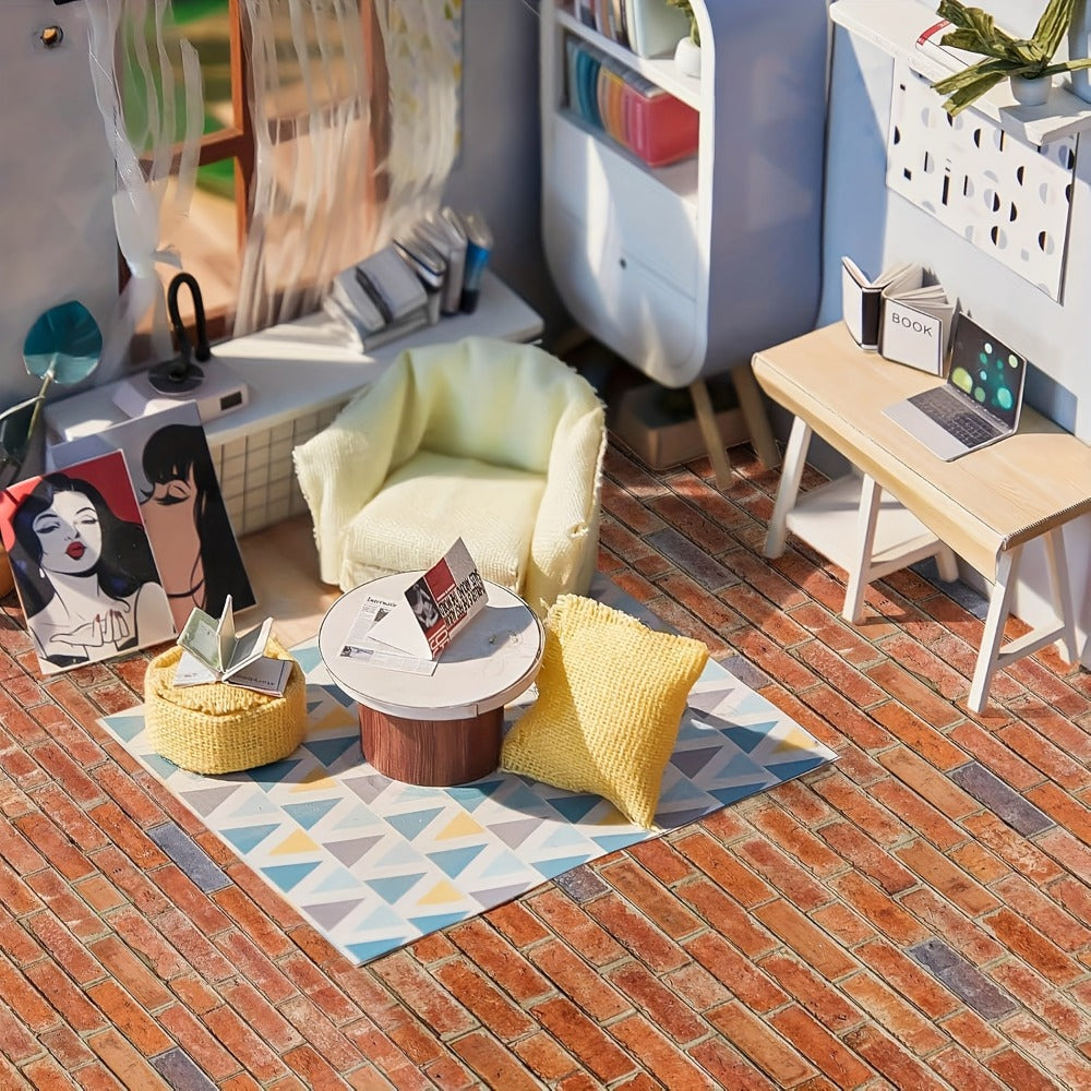 Dollhouse Wallpaper Flooring Peel Stick 12 Sheets Red Clinker Brick Miniature Self-Adhesive Paper for 1:12 Scale Dollhouse DIY Craft Room